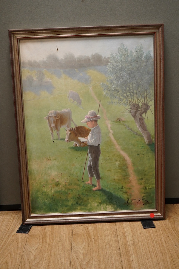 Benjamin Rabu, Cowherd, signed and dated 1896, oil on canvas, 72 x 53cm